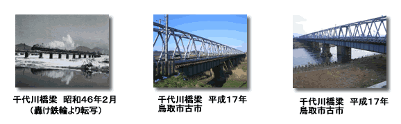 昭和46年、平成17年の千代川橋梁の写真