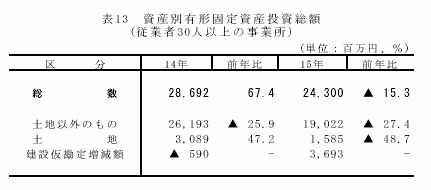 資産別有形固定資産投資総額(従業者30人以上の事業所)