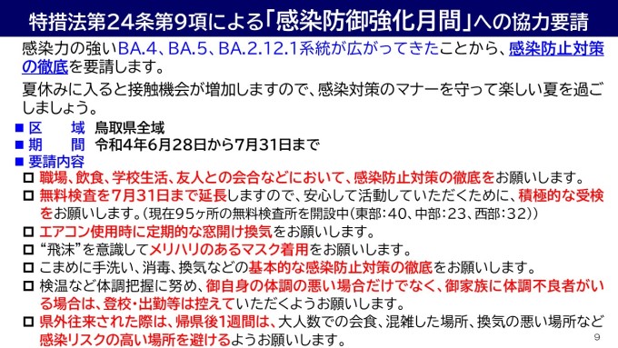 特措法に基づく「感染防御強化月間」への協力要請の図