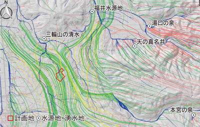 計画地周辺の地下水の流れを記した地図