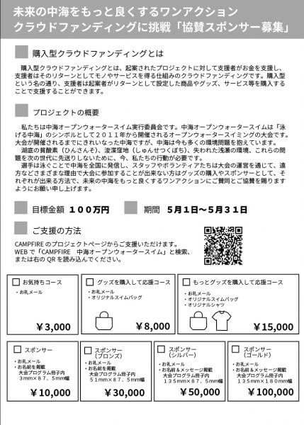 中海オープンウォータースイムクラウドファンディングチラシ
