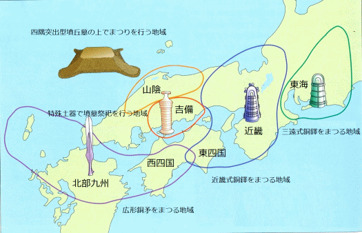 西日本における祭祀形態の違いの図