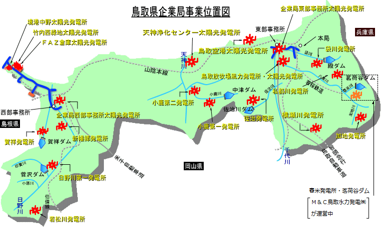 鳥取県企業局発電所位置図