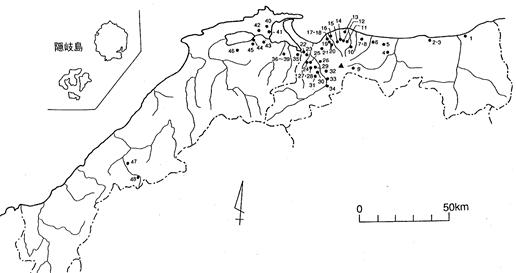 尖頭器出土地の図