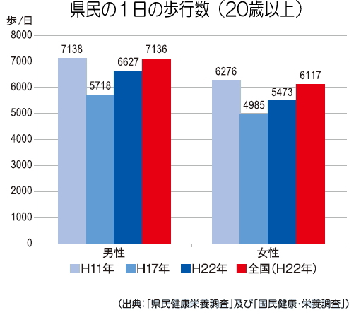 県民の１日の歩行数（20歳以上）